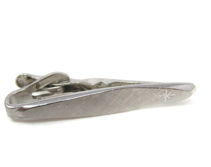 Textured Body Star Etch Tie Clip Bar Silver Tone Vintage Men's Jewelry Nice Design