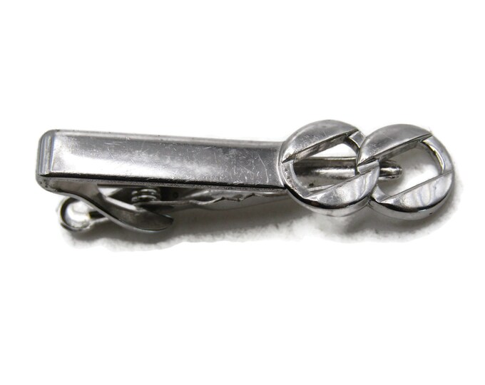 Linked Circles Tie Clip Modernist Tie Bar Men's Jewelry Silver Tone