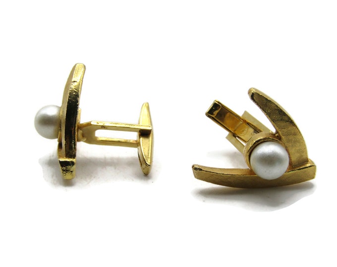 White Stone Inlay V Shape Cuff Links Men's Jewelry Gold Tone