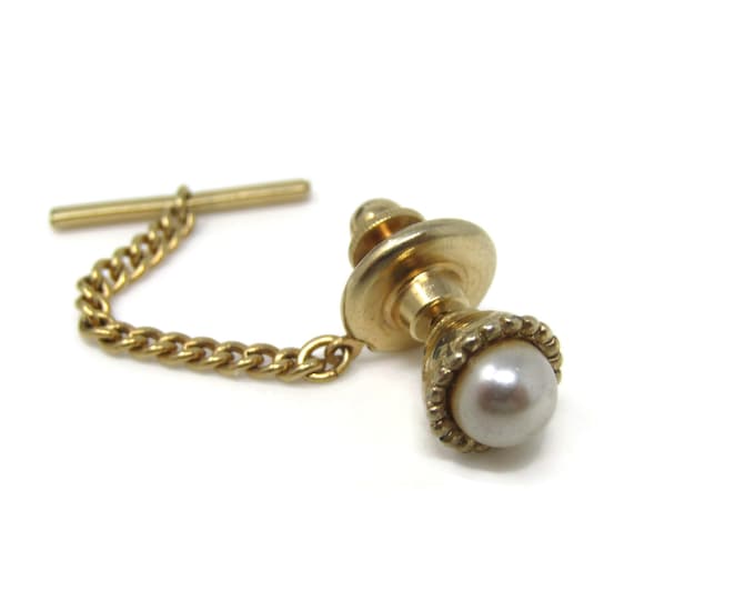 Faux Pearl Nice Setting Tie Tack Tie Pin Gold Tone Vintage Men's Jewelry Nice Design