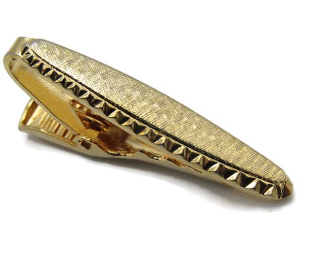 Vintage Tie Bar Gold Tone Tie Clip Etched Edging Textured Men's Jewelry
