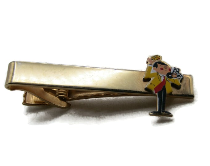 Man In Yellow Jacket Tie Clip Tie Bar Men's Jewelry Gold Tone