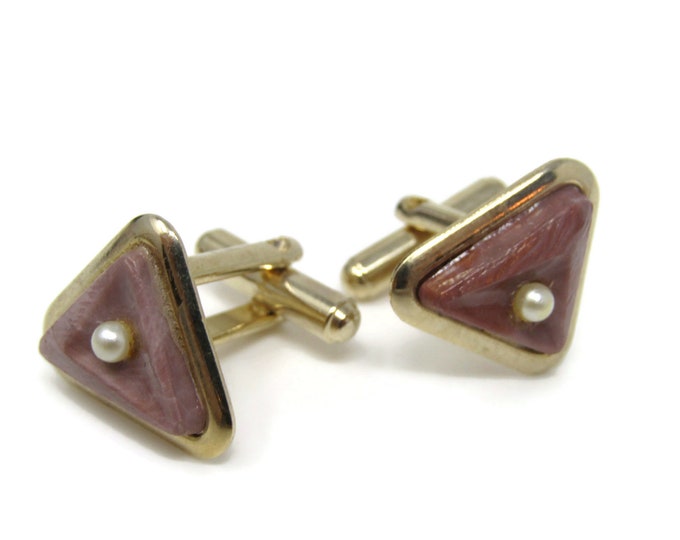 Pink Triangle Faux Pearls Cufflinks for Men's Vintage Men's Jewelry Nice Design