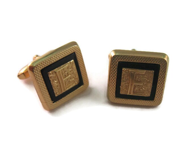 Vintage Cufflinks for Men:  Beautiful "E" Letter Initial Fancy Gold Tone Design