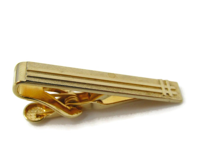 Intersecting Lines Tie Clip Men's Vintage Tie Bar Gold Tone Body