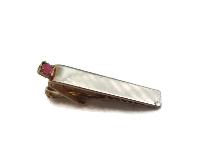 Vintage Men's Tie Bar Clip Jewelry: Pink Jewel End