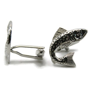 Textured Curved Fish Cuff Links Men&#39;s Jewelry Silver Tone