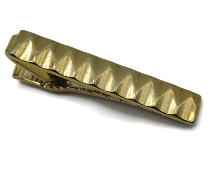 Vintage Tie Bar Textured Geometric Pattern Gold Tone Men's Jewelry