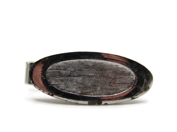 Oval Tie Bar Textured Center Tie Clip Men's Jewelry Silver Tone