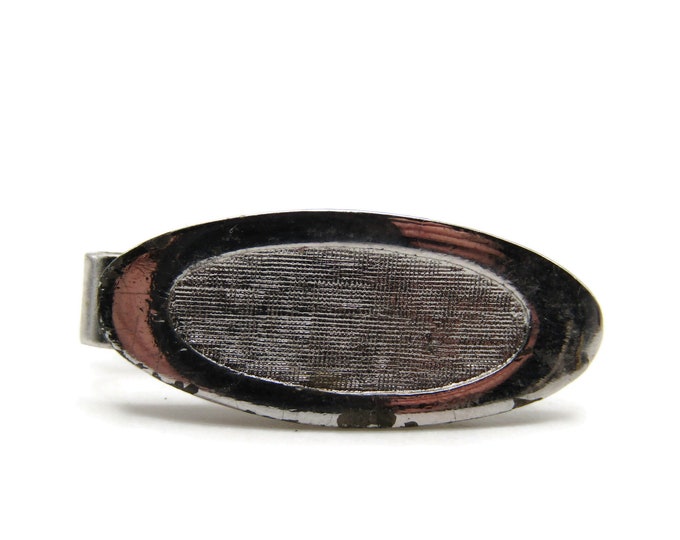Oval Tie Bar Textured Center Tie Clip Men's Jewelry Silver Tone