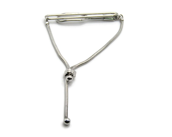 Gathered Tie Chain Snake Chain Rhinestone Inlay Silver Tone Open Body Tie Bar Tie Clip Men's Jewelry