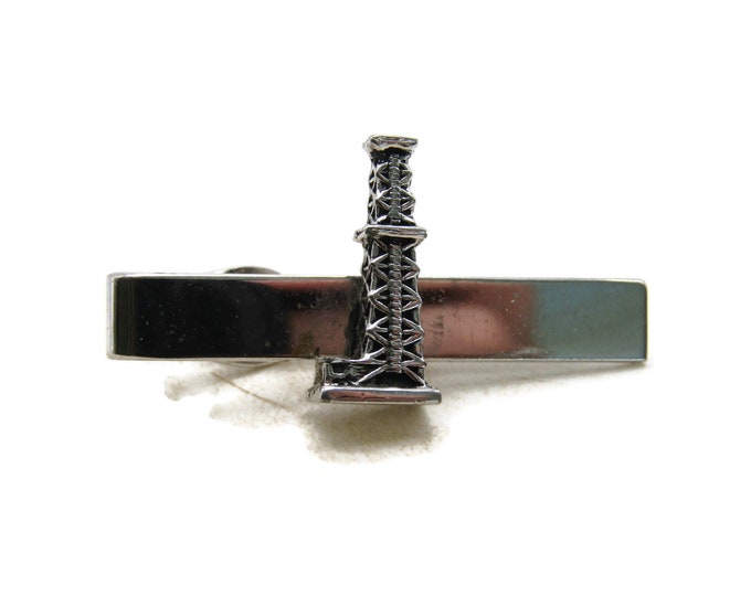 Rig Building Structure Tie Clip Tie Bar Men's Modernist Jewelry Silver Tone