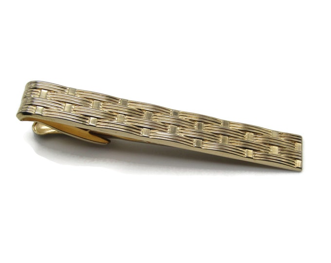 Basket Weave Pattered Textured Classic Design Gold Tone Tie Clip Tie Bar Men's Jewelry