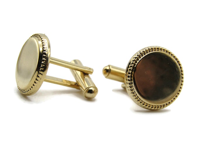 Circle With Beaded Edge Cuff Links Smooth Finish Men's Jewelry Gold Tone