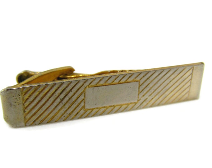 Cool Tie Clip Vintage Mens Tie Bar Striped Gold Tone Gift for Dad Son Husband Brother