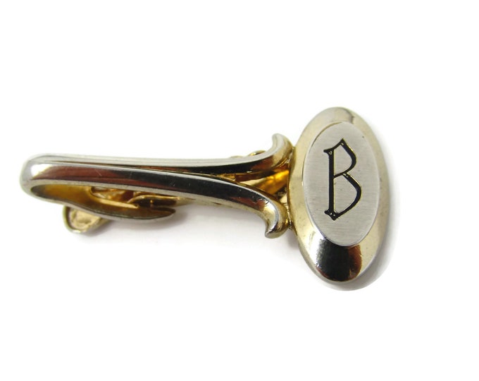 Vintage Tie Clip Tie Bar: Letter B Initial Excellent Font Made in USA