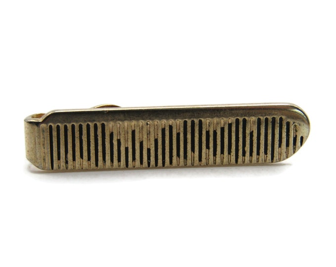 Vertical Line Design Rounded Tie Bar Tie Clip Men's Jewelry Gold Tone