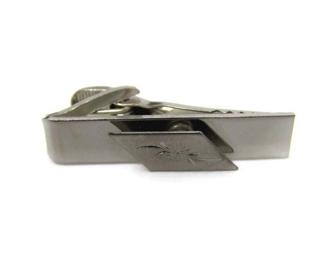 Raised Diamond Shape Tie Clip Vintage Tie Bar: Silver Tone