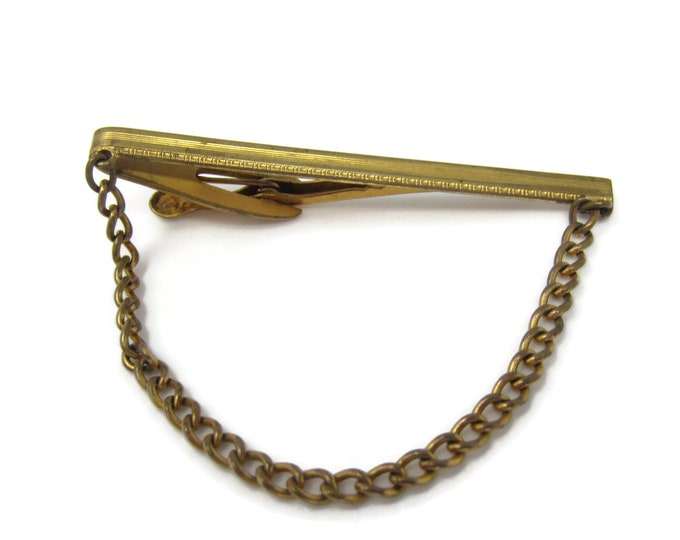 Chain Grooved Body Tie Clip Tie Bar: Vintage Gold Tone - Stand Out from the Crowd with Class