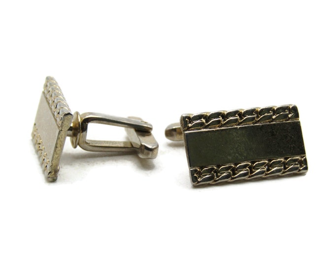 Links Edged Rectangle Cuff Links Gold Tone Men's Jewelry