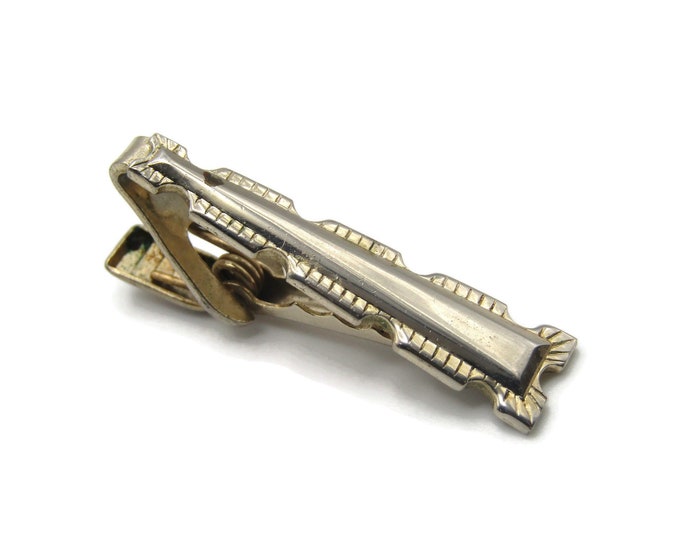 Triangle Etched Line Edging Silver Tone Tie Bar Tie Clip Men's Jewelry