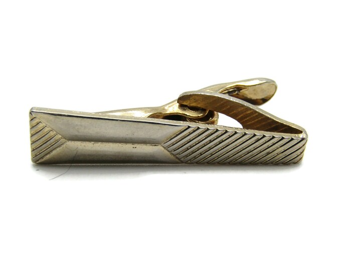 Diagonal Line Design Gold Tone Industrial Modernist Tie Bar Tie Clip Men's Jewelry