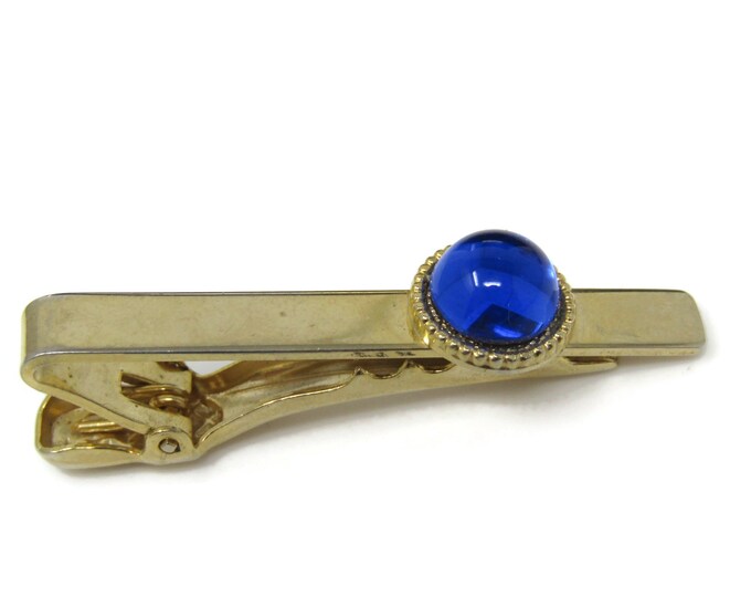 Beautiful Blue Accent Tie Clip Tie Bar: Vintage Gold Tone - Stand Out from the Crowd with Class
