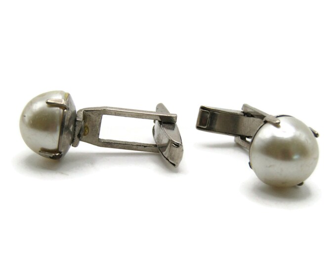 White Stone Cuff Links Men's Jewelry Silver Tone
