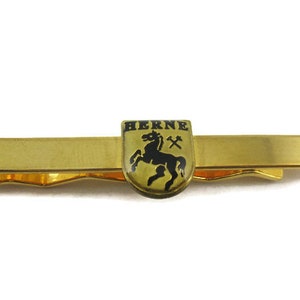 Vintage Tie Bar Clip: HERNE Crest Horse Shield Design Gold Tone