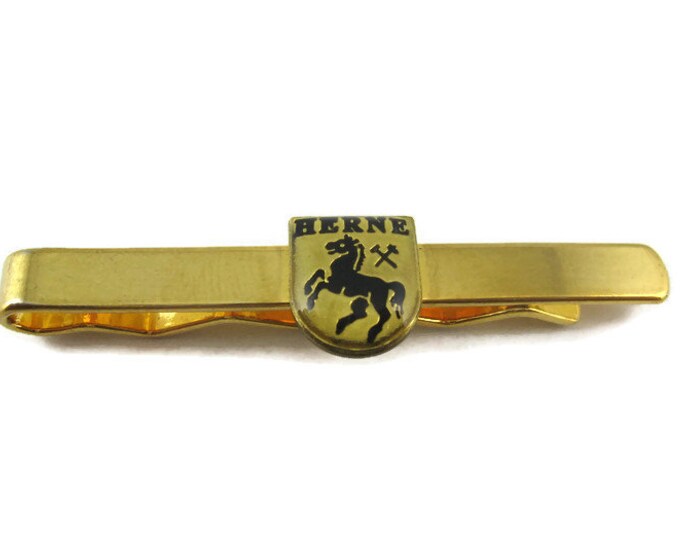 Vintage Tie Bar Clip: HERNE Crest Horse Shield Design Gold Tone