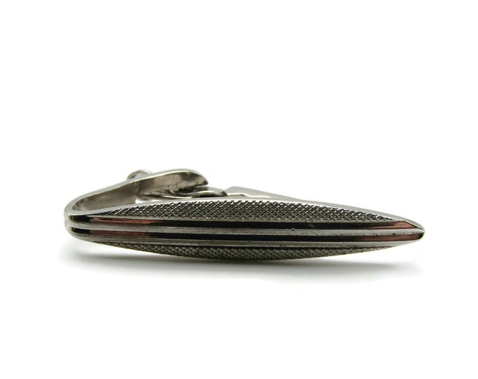 Oval Textured & Horizontal Line Design Silver Tone Industrial Tie Bar Tie Clip Men's Jewelry
