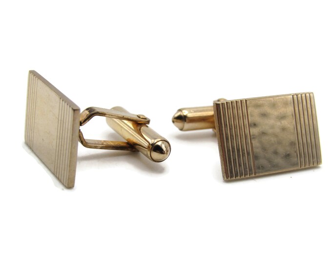 Vertical Lines Rectangle Cuff Links Men's Jewelry Gold Tone