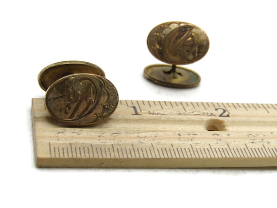 D Letter Initial Monogram Cuff Link Set Gold Tone… - image 4