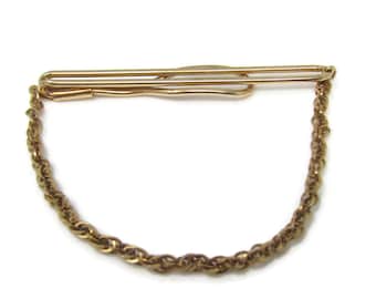 Vintage Gold Tone Chain Tie Clip - Fancy Tie Bar