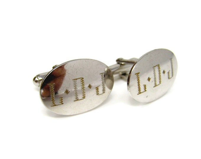 LDJ Cufflinks for Men Vintage Initials Etched Silver Tone Ovals