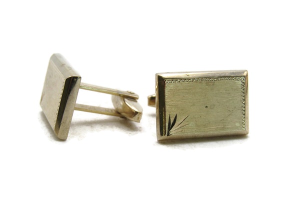 Textured Rectangle Cuff Links Etched Edge Gold To… - image 1