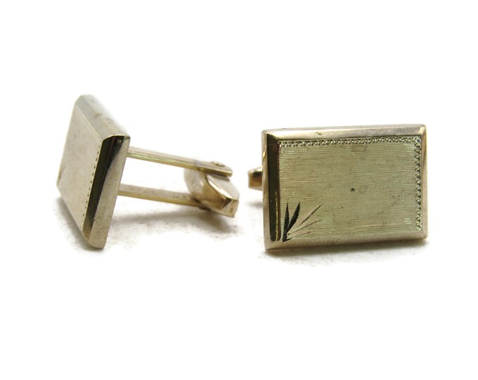 Textured Rectangle Cuff Links Etched Edge Gold Tone Men's Jewelry