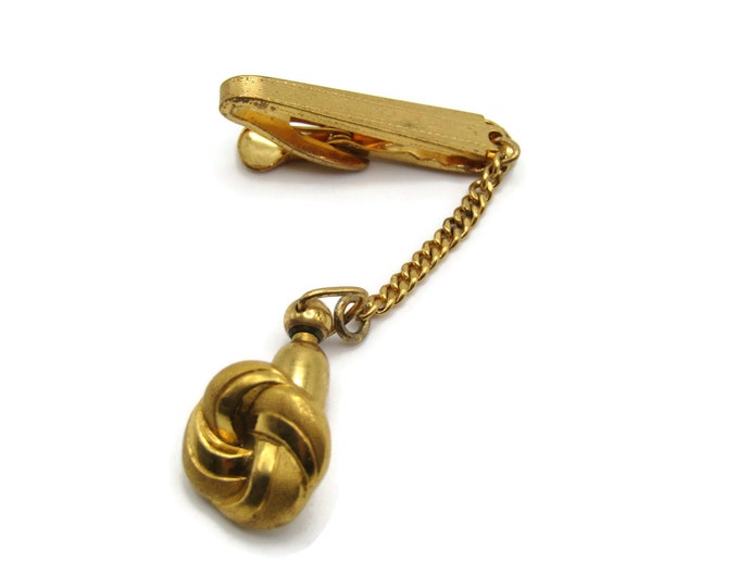 Flower Tie Chain Etched Tie Bar Gold Tone Industrial Tie Clip Men's Jewelry