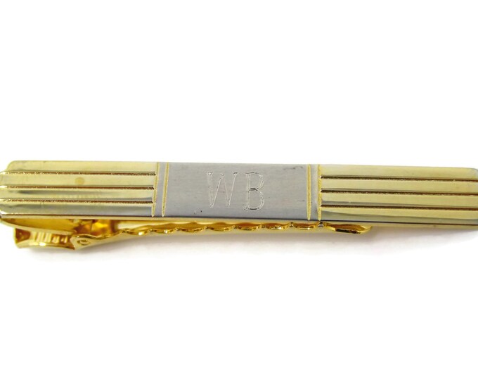 Vintage Tie Clip Tie Bar: WB Letters Initials "WB" Nice Quality Grooved Design