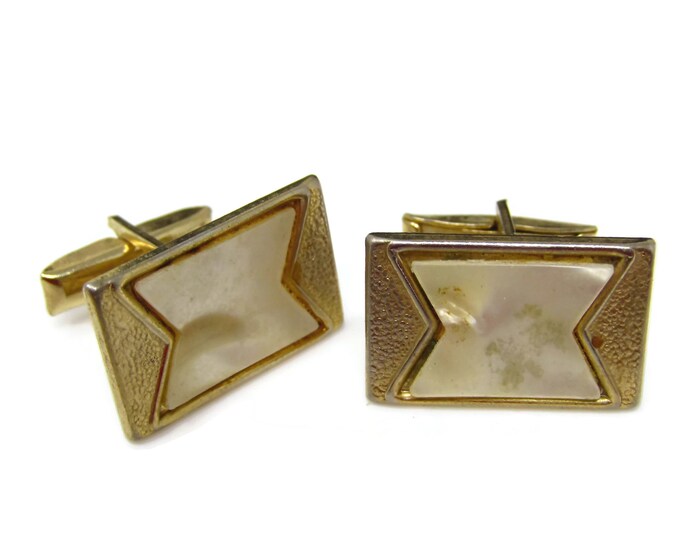 Vintage Cufflinks for Men: White Opalescent Accenting Gold Tone Border