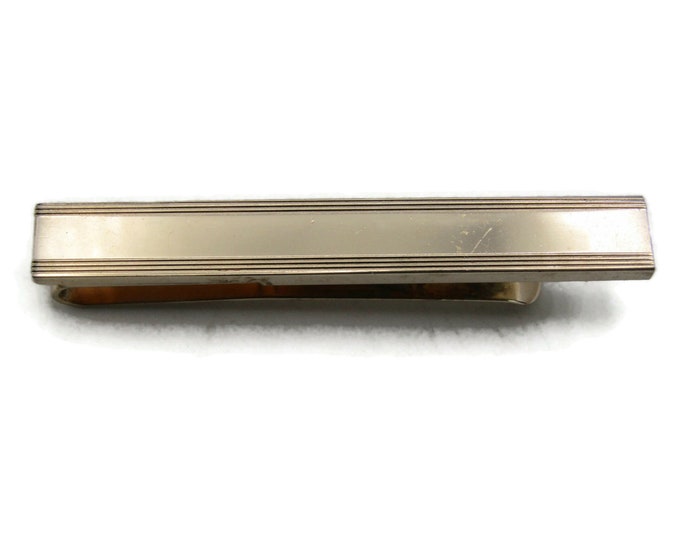 Etched Horizontal Modernist Tie Clip Men's Jewelry Tie Bar Gold Tone