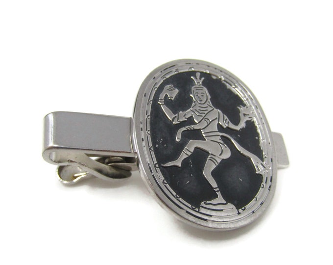 Indian Hindu God Shiva Tie Clip Bar Faded Silver Tone Vintage Men's Jewelry Nice Design