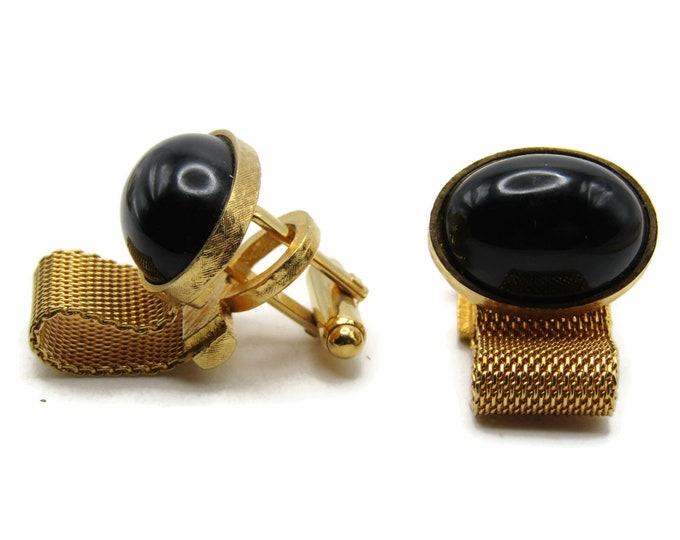 Black Stone Inlay Cuff Links And Chains Men's Jewelry Gold Tone