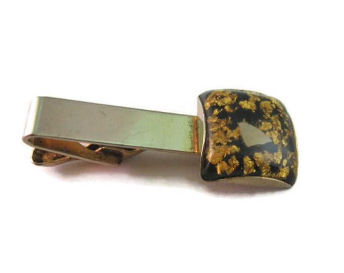 Vintage Men's Tie Bar Clip Jewelry: Black & Gold Fleck Art Design