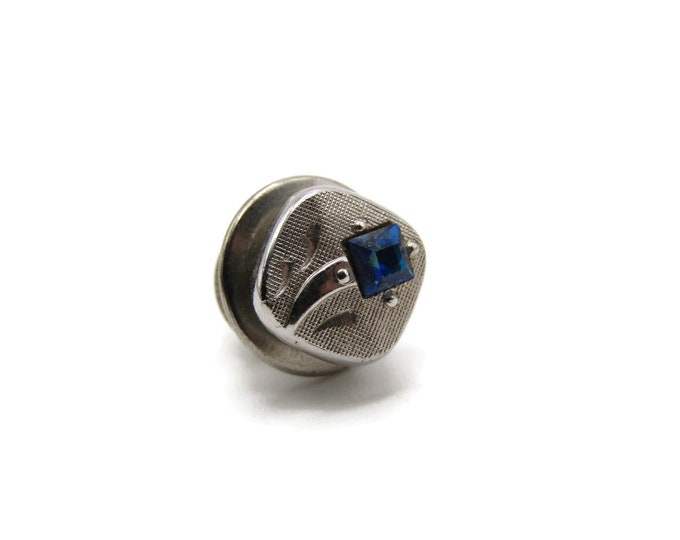 Round Blue Stone Inlay Tie Pin Men's Jewelry Silver Tone