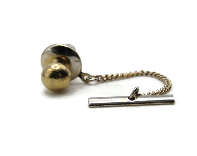 Round Ball Tie Pin And Chain Men's Jewelry Gold Tone