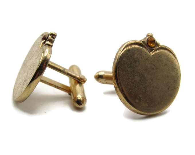 Orange Rhinestone Inlay Heart Shape Cuff Links Men's Jewelry Gold Tone