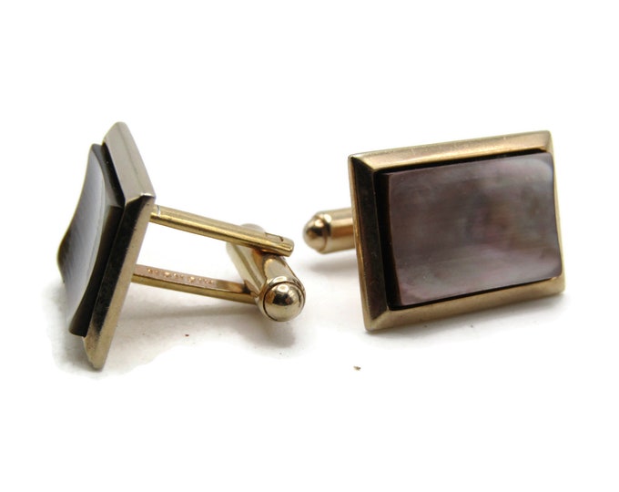 Mother Of Pearl Stone Inlay Rectangle Cuff Links Men's Jewelry Gold Tone