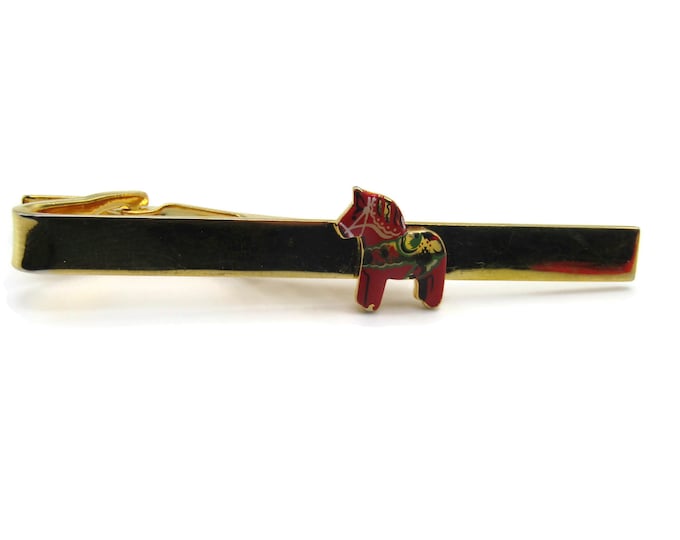 Red Horse Pony Piñata Tie Clip Tie Bar Gold Tone Men's Jewelry