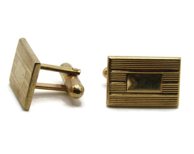 Horizontal Lines Rectangle Cuff Links Men's Jewelry Gold Tone